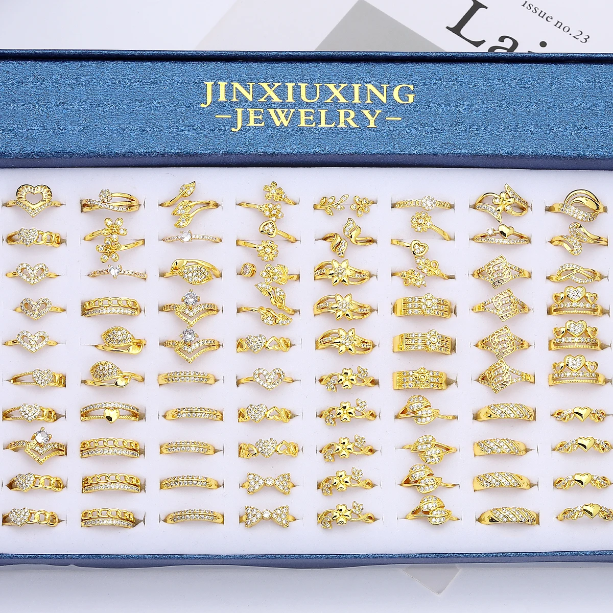 Jxxn zircon brass 24k dainty gold plated ring women fashion vintage newest jewelry wedding rings