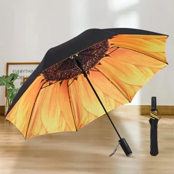 Цифровая печать подсолнухов 23 дюйма двухслойный двойной складной полуавтоматический 2 складной зонт