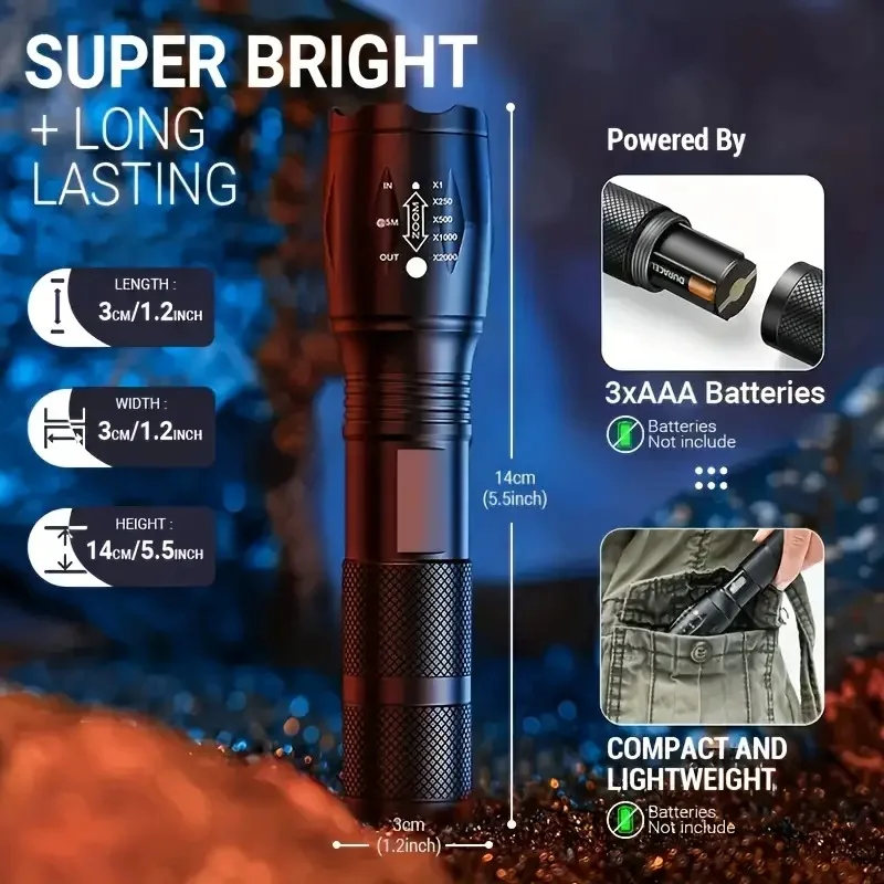 LUGER Powerful LED Flashlight Aluminum Alloy Portable Torch USB Rechargeable Outdoor Camping Tactical Flash Light