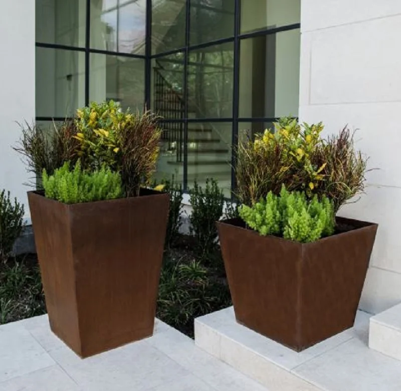 Square Garden Flower Pots Corten Steel Tapered Planter