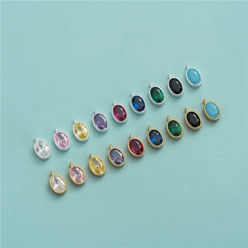 Delicate S925 Sterling Silver Pendant Shiny Pave Color Zircon Oval Pendant For DIY Necklace Bracelet Earring Accessories