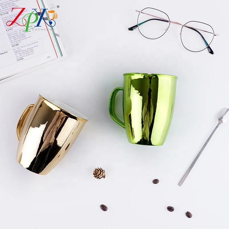 mirror anamorphic metallic ceramic mug coffee cup gold silver pink blue cups for tea gold mug