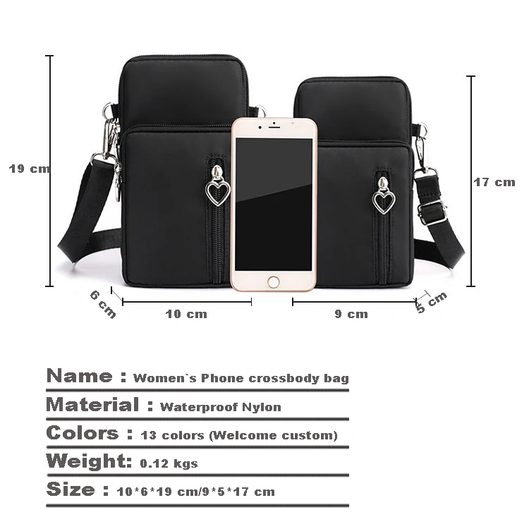 Customize Luxury Mobile Phone Case Bags Black Zipper Mini Card Purse Wallet Pouch Crossbody Shoulder Bag Women Phone Bag