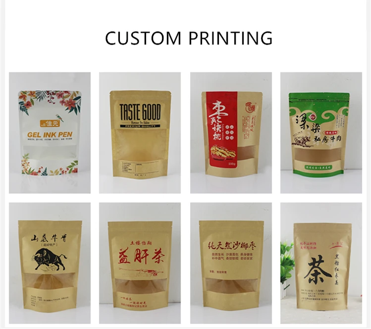 
Recyclable with window kraft paper bag with zipper for food 