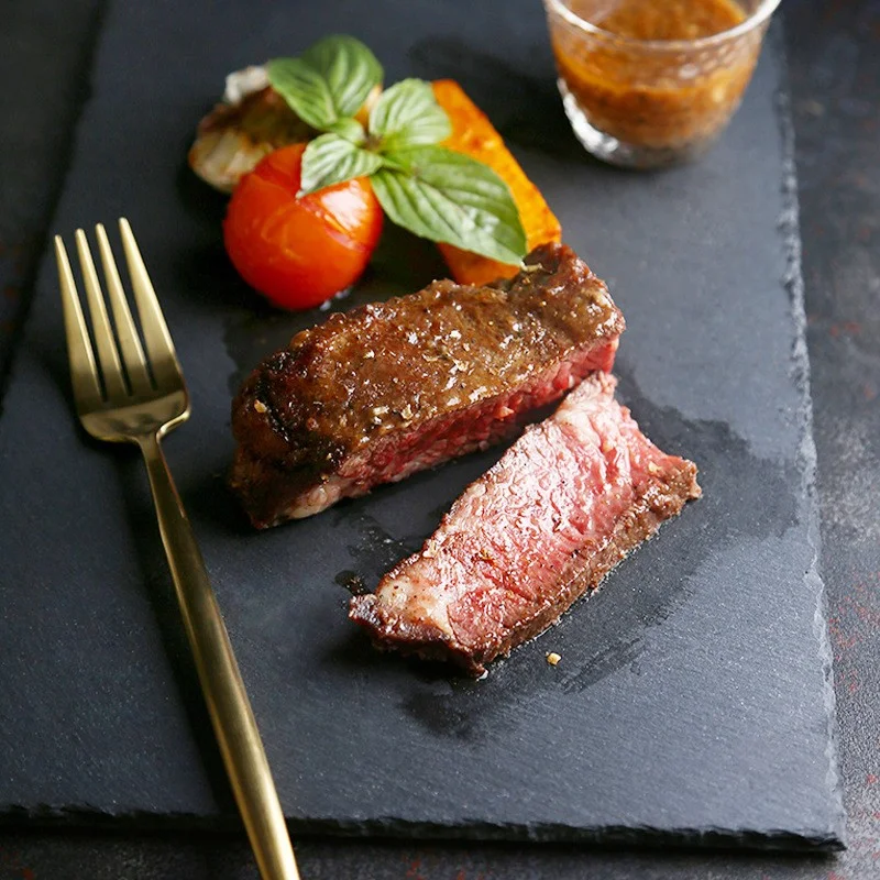 2022 CR natural slate dinner plate square sushi steak slate black western food creative plate Japanese barbecue plate