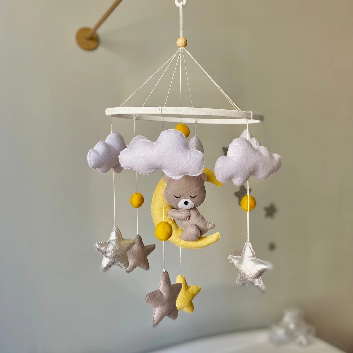 CE CPC, лидер продаж, 2023 чучело, сонный лунный медведь, висящий шерстяной шар, мягкие игрушки, деревянная фетровая кроватка, Коран, детские мобильные телефоны с рамкой