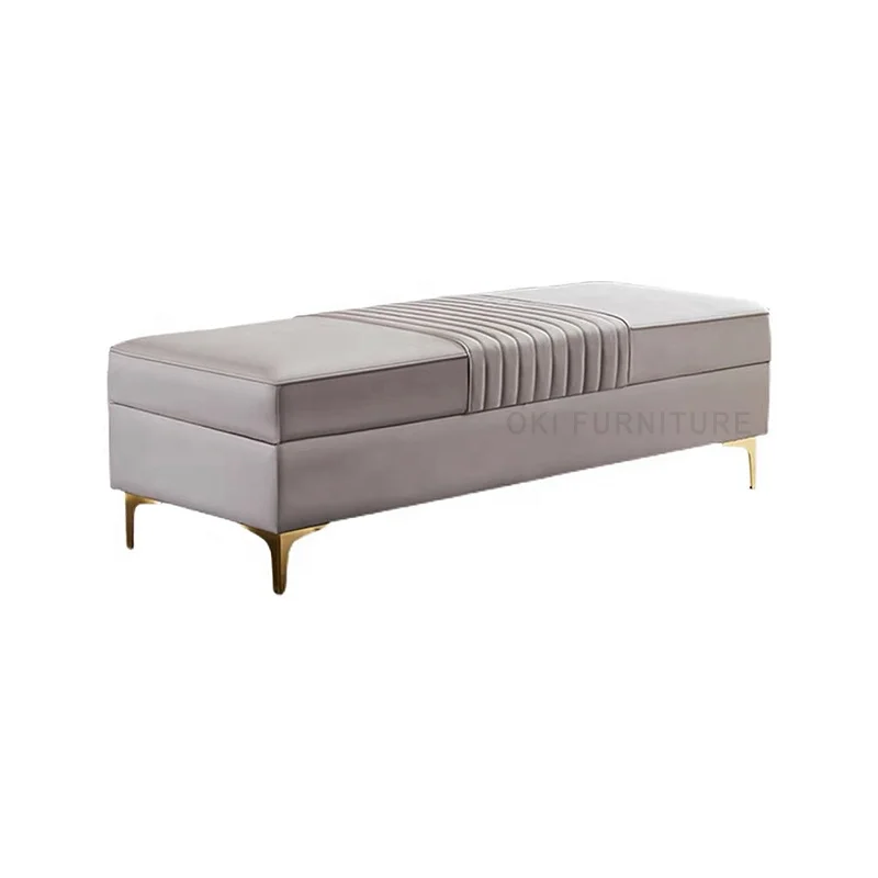 modern luxury metal fancy design tufted living room furniture leather ottoman entryway hallway indoor bench