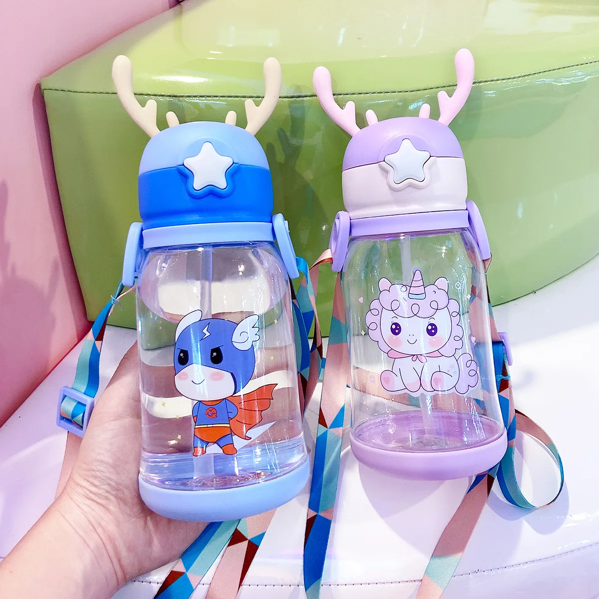 Hot Sale 550ml Kids Children Water Bottle for Outdoor Travel School Cute Cartoon Animal Baby With Shoulder