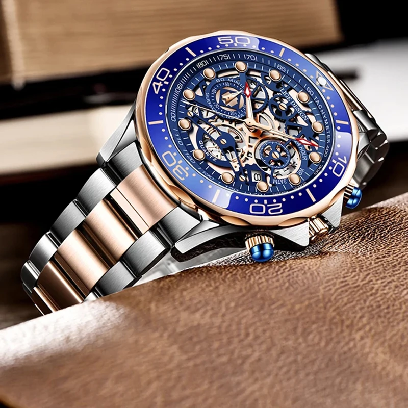 LIGE Stainless Steel Brand Watch Water Resistant Hollow Out Military Quartz Watches Mens Luxury 2021 Wrist Watches For Men