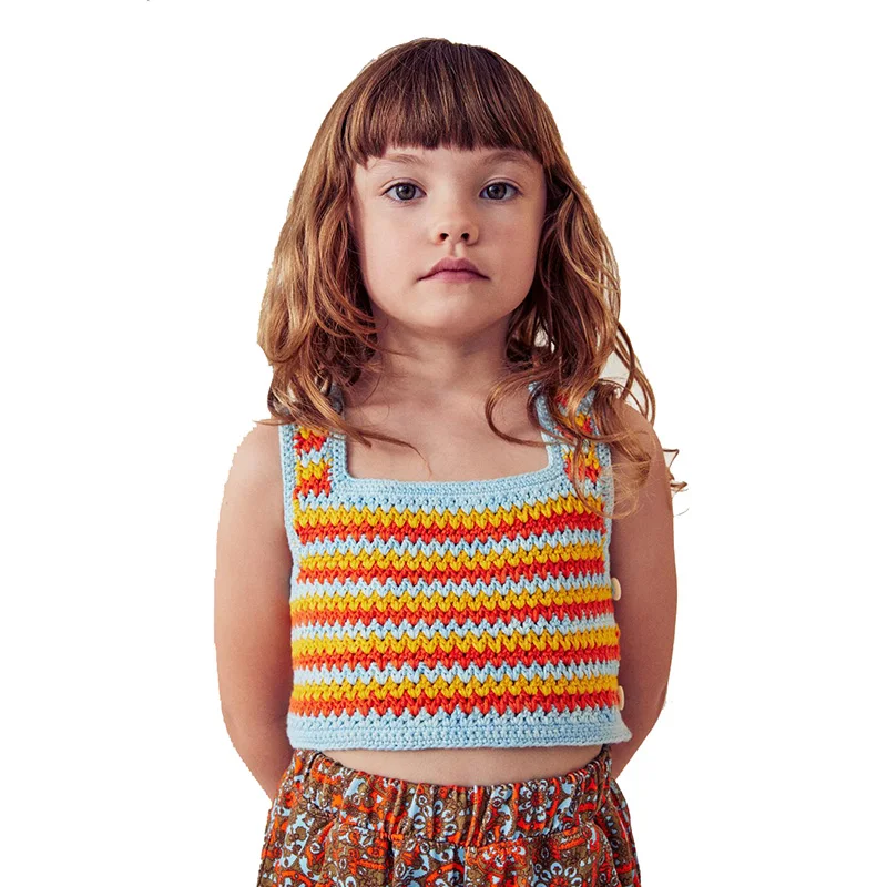 Fashion Girls Sleeveless Clothing Baby Knitted Sweater Suspender Vest Crochet Top Kids for Summer