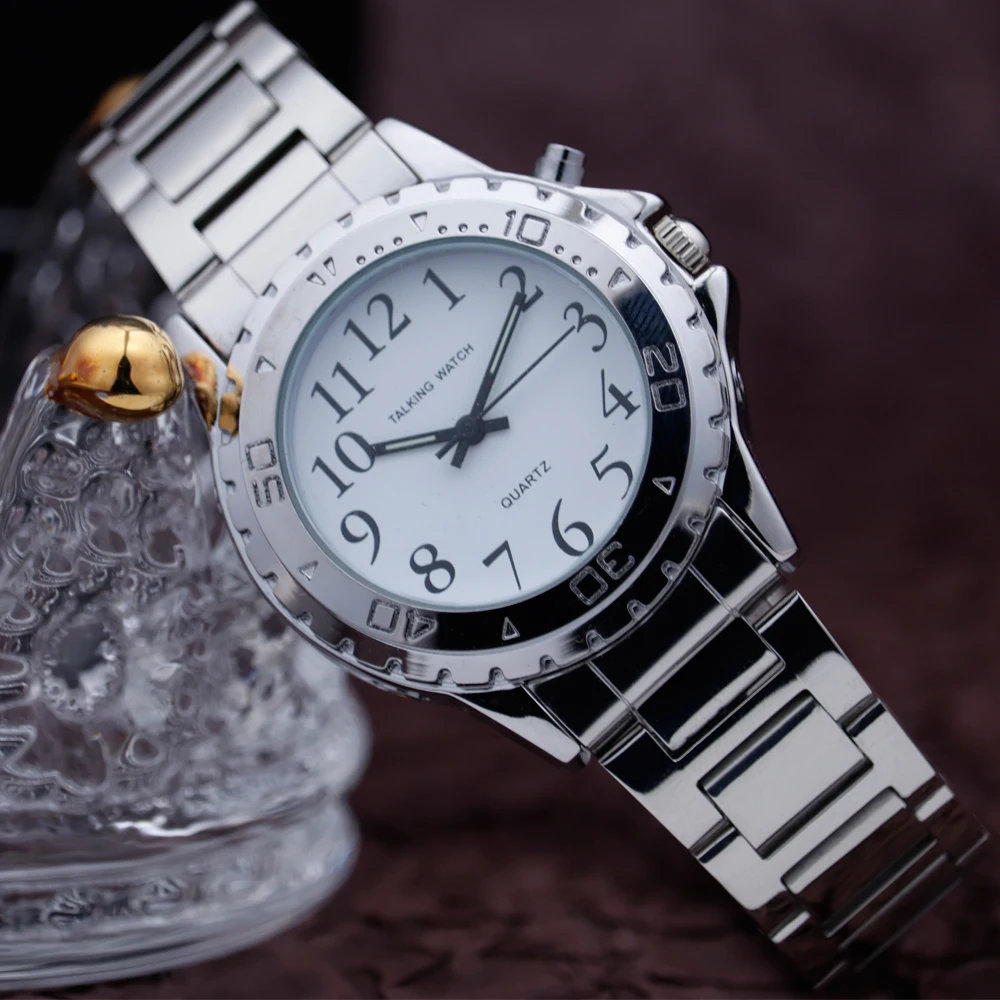 English Talking Watch For Blind People Senior Loud Good Voice Custom Language OEM Parents Gift Alloy Hot Sale Watch