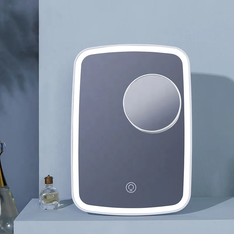 J&J Folding Travel Mirror Lighted Makeup Mirror with 3 Colors LED Light Modes USB Rechargeable 2400mAh Battery