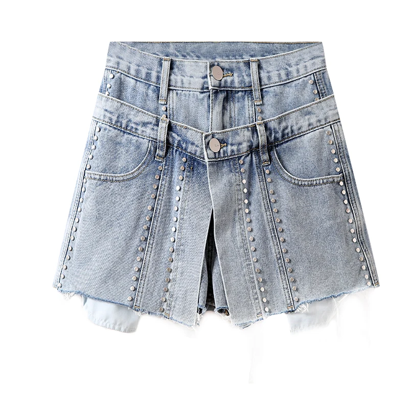 High Waist Wide Leg Denim Shorts For Women 2020 New Pockets Pearl Belt Jean Shorts Women Summer Women Loose Crimping Jean Shorts