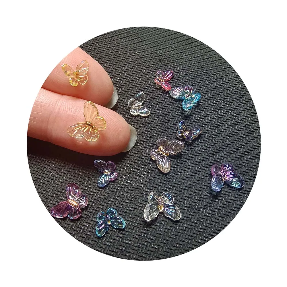 Colorful Aurora Butterfly Nail Art Decoration Resin Mini 3D Butterfly Nail Charms AB Cute Manicure Butterfly