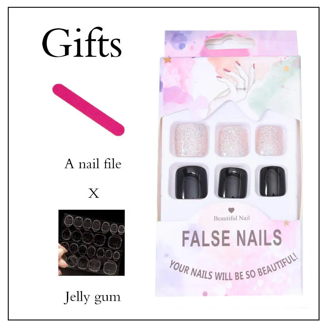 Wholesale Black Sparkly Moon Star Full Cover False Nails  Accessories Women Girls Short Press On Toenails with Rhinestones.jpg