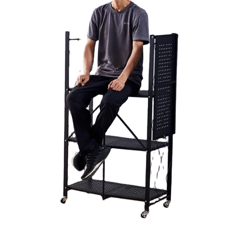 
Wholesale 4 layer metal mobile folding storage shelf foldable shelves kitchen organizer rack 