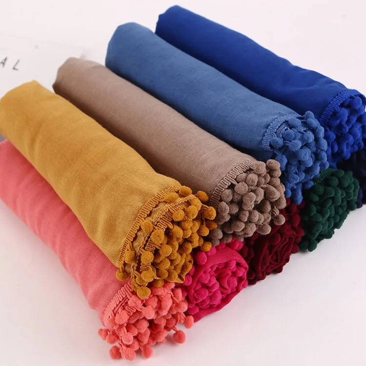 Classic simple classy Tie dyed cotton linen Hairball turban hijab shawls women muslim scarf