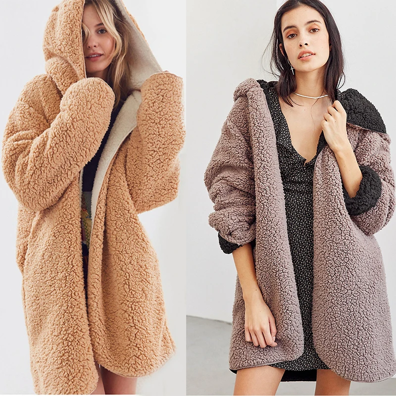 Winter Coat Women Long Hooded Parka Female Plus Size Jacket Cashmere Ladies Solid Loose Fur Coat Warm Casaco Teddy Femenino