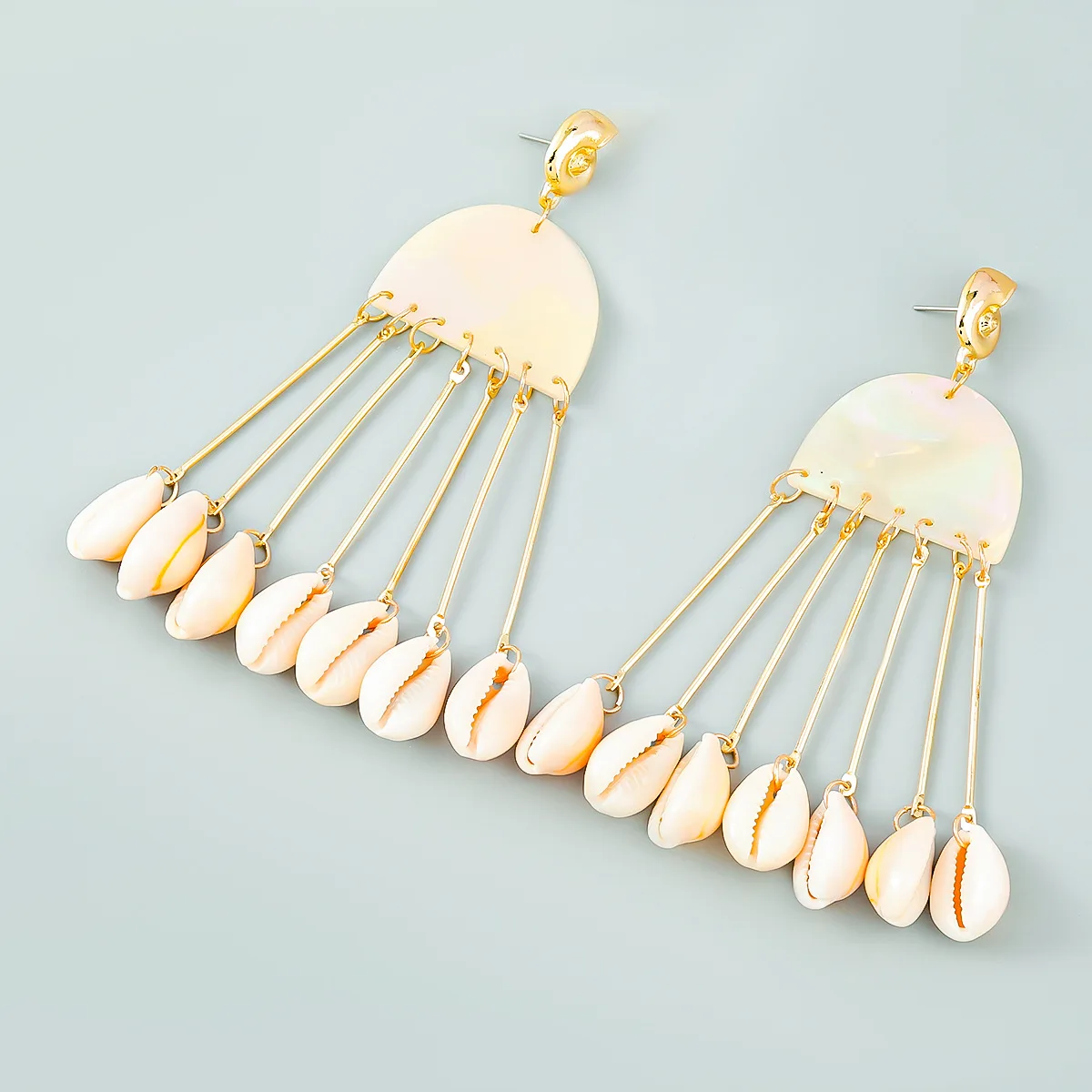 New Arrival Boho Multi Layer Shell Long Tassel Jewelry Acetic Acid Plate Ethnic Style Drop Earring For Women