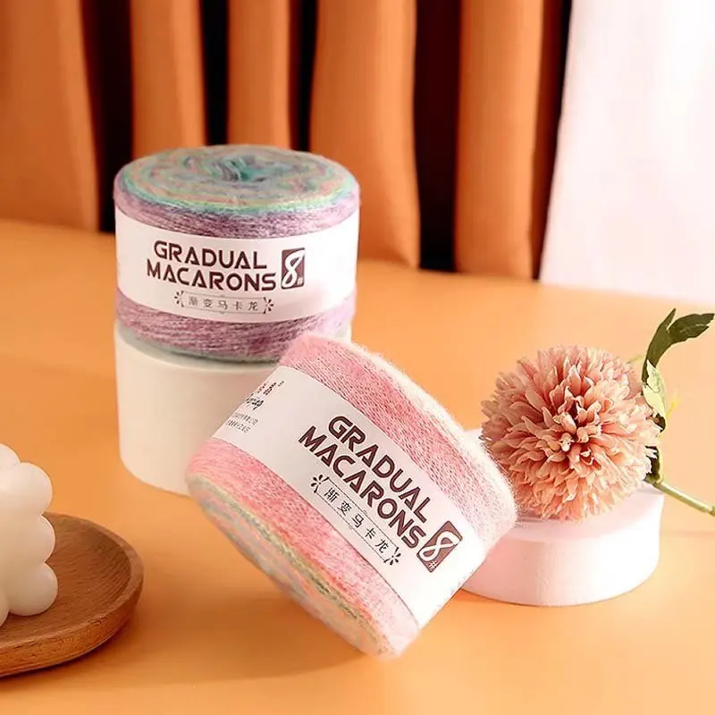 High Quality 100g Blended Mohair Yarn Gradient Rainbow Macaron Space Segment Hand-Knitted Sweater Sewing Weaving Recycled