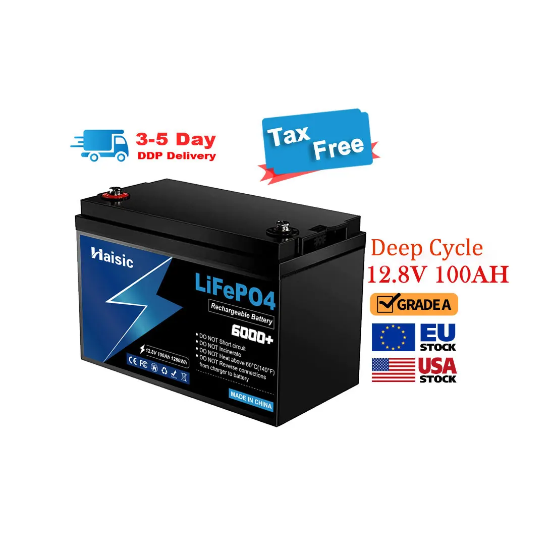 Eu And Usa Stock 12v 100ah Lifepo4 Battery Bms Bluetooth Lithium Ion Batteries For Golf Cart