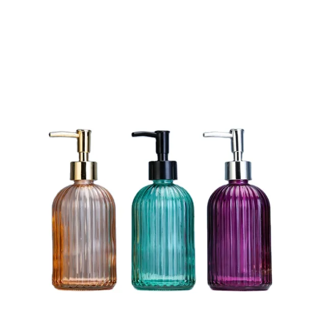 
Custom 400ml Embossed Colored Soap Dispenser Glass Foam Pump Bottle 