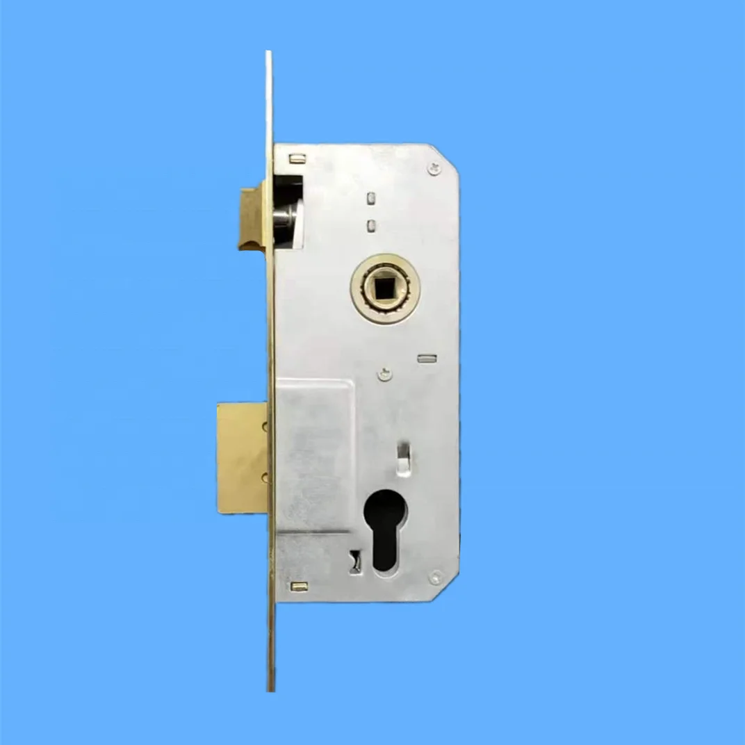 85mm hole center 45mm backset brass latch mortise lock with cylinder open for inner sliding wooden door