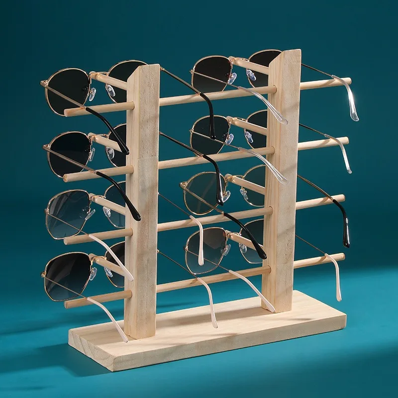 8 Pair Natural Wood Glasses Optical Eyewear Organizer Display Stand Rack