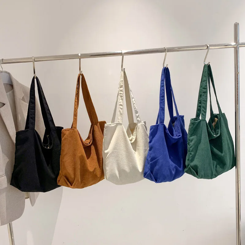 RU Large capacity shopping bag casual artistic canvas handbag corduroy tote bag simple retro shoulder bag
