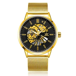Luxury Brand sports Business Men Wrist Watches Automatic Mechanical Gold Watch Military stainless steel Skeleton Watches 1827