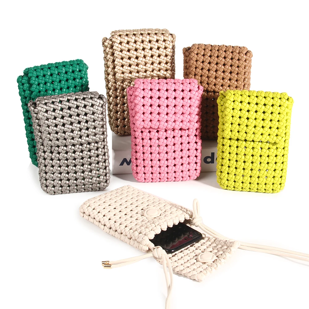 Ready to Ship Women Shoulder handmade windmill knot weave phone bag ladies woven bag spring and summer new phone shoulder bag