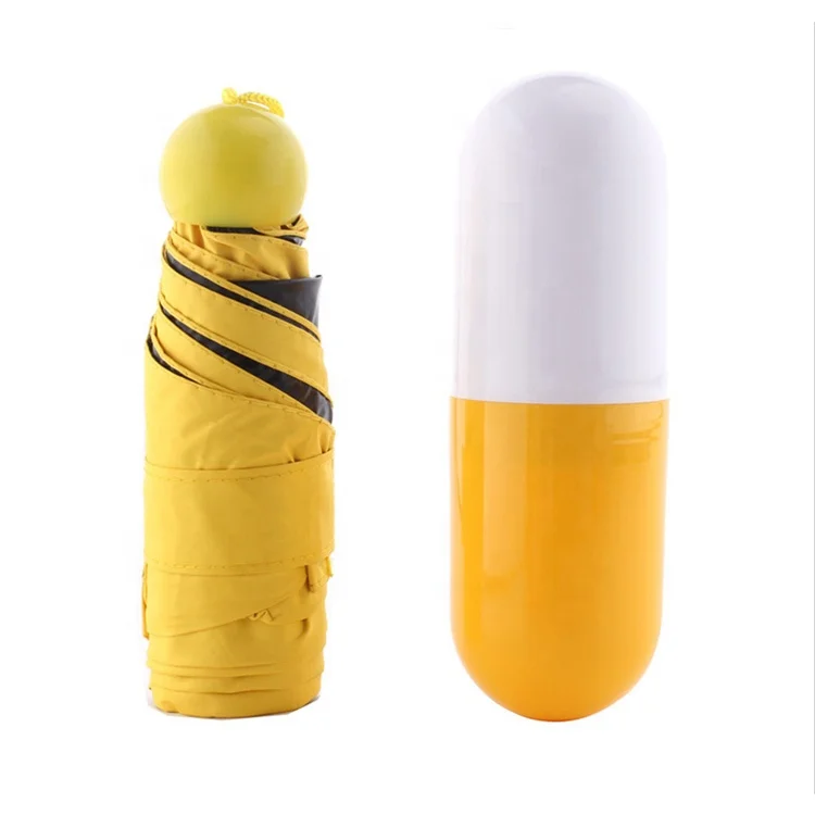 Yellow blue brown pink fashion women cute custom logo printed auto gift pill 5 folds mini capsule umbrella