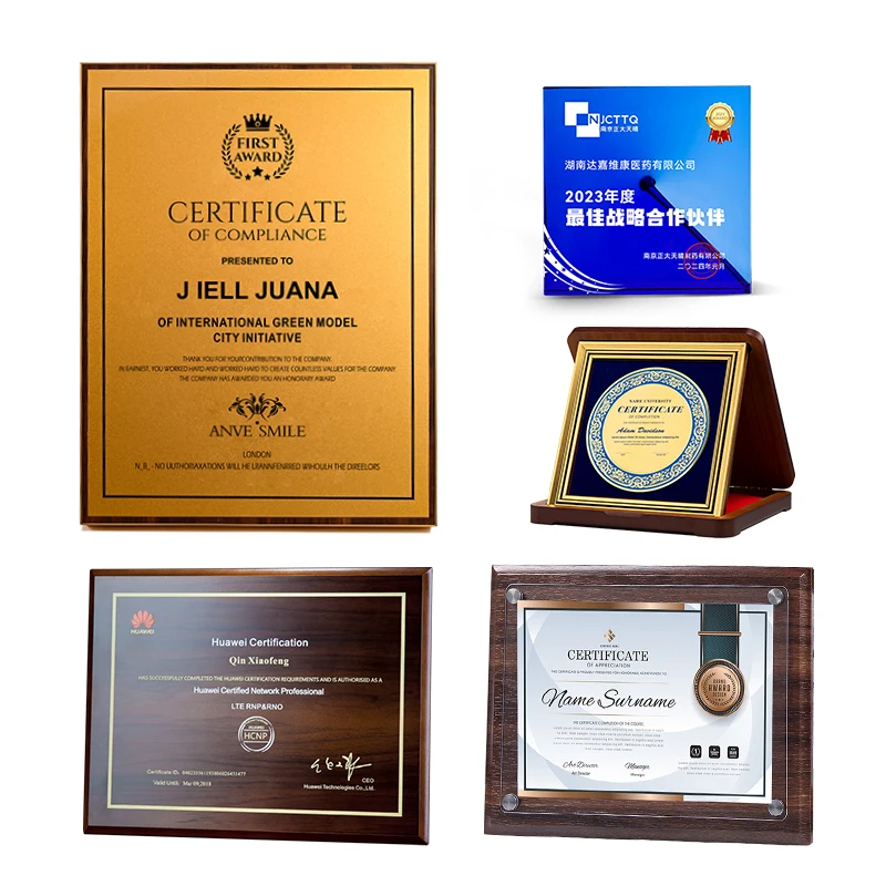 Custom  Frame award Certificate Plaque  Wooden Sublimation plaque  crystal plaque award trophy custom
