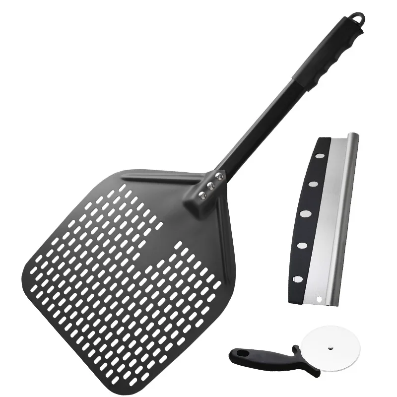 12-inch non-stick perforated aluminum pizza transfer shovel stainless steel semi-round knife Baking tool set