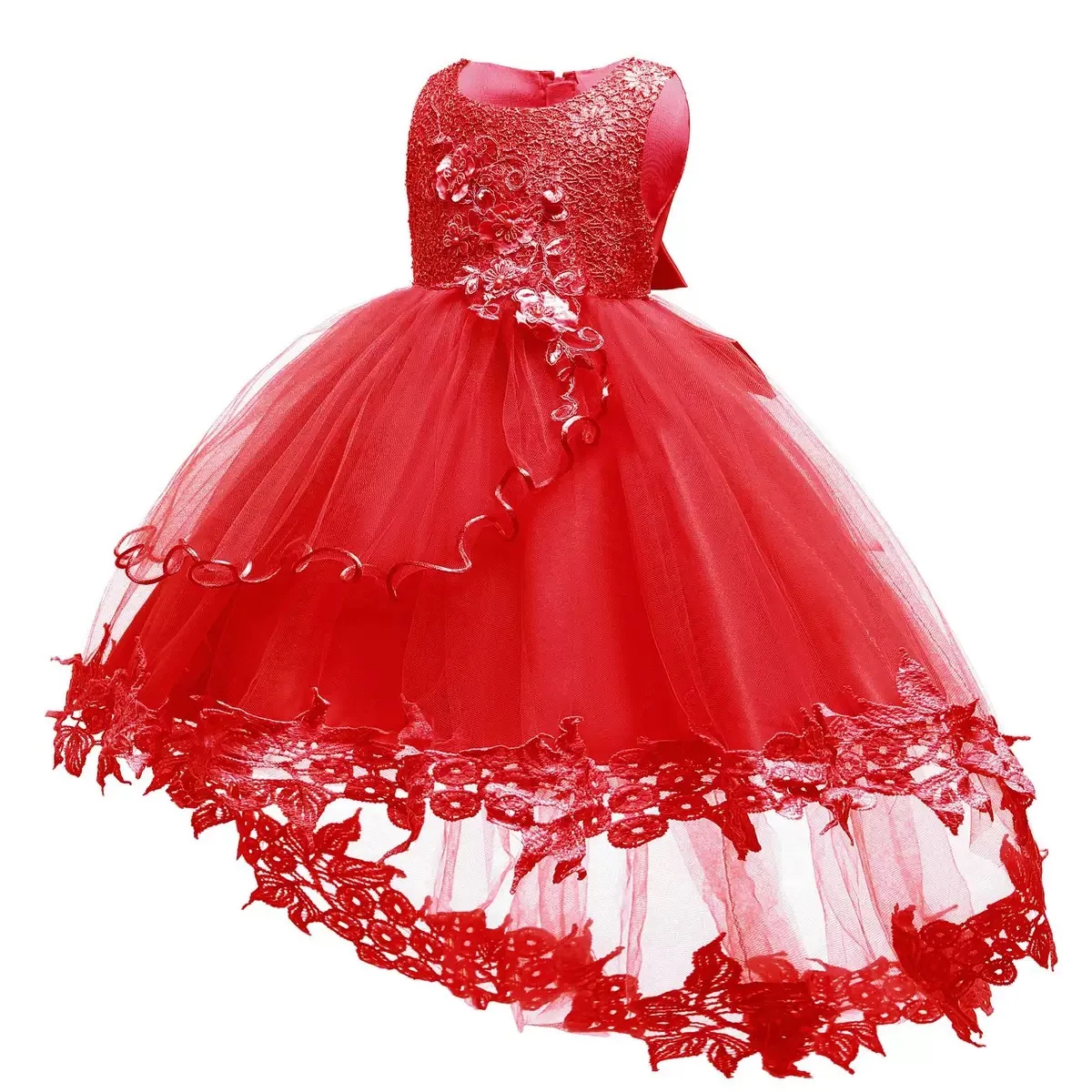 Baby Girls Ruffle Lace Embroidery Backless Bridesmaid Wedding Prom Dress Princess Dresses with Sequin