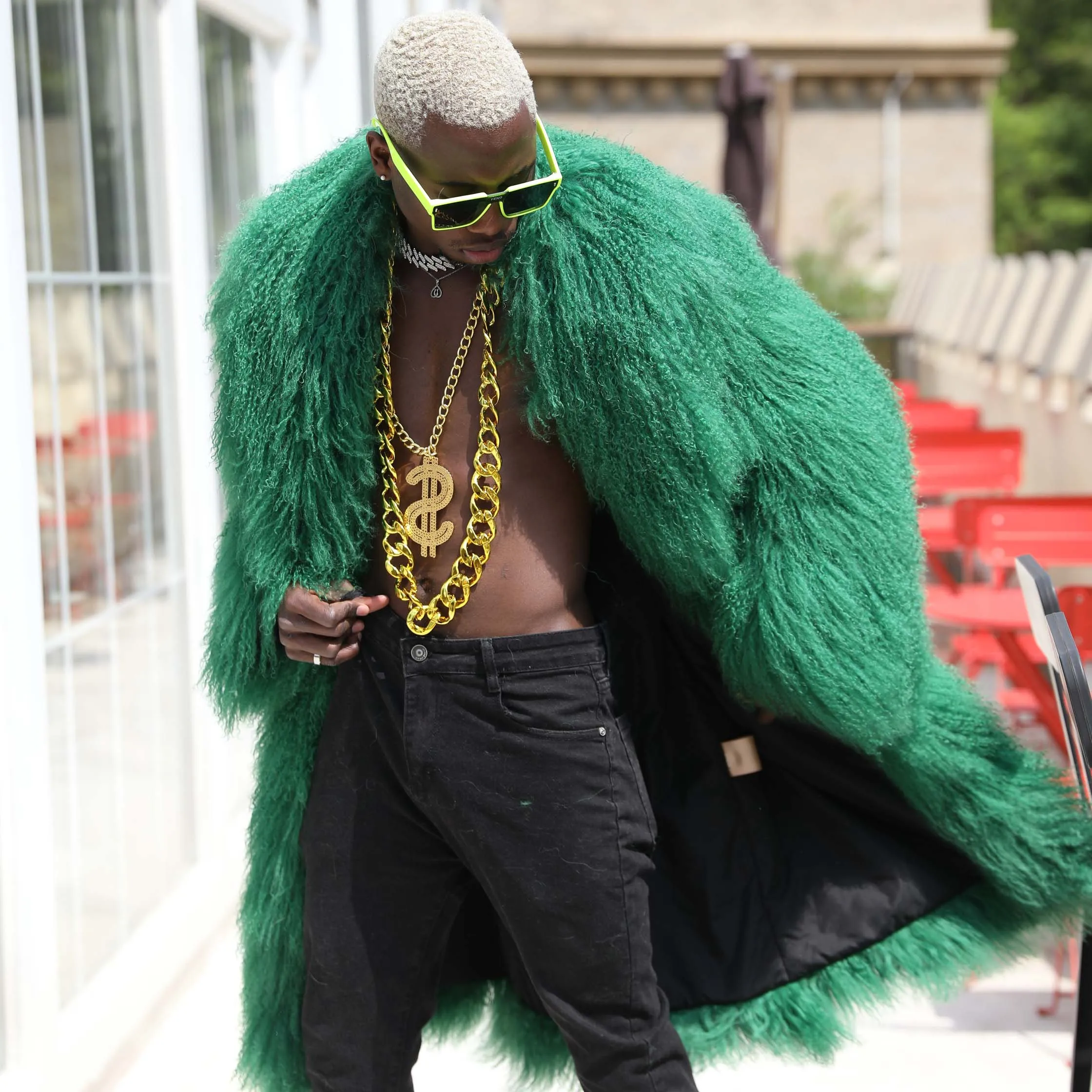 New design Plus Size Fur Long Coat Men Long Real Mongolian Lamb Fur Jacket