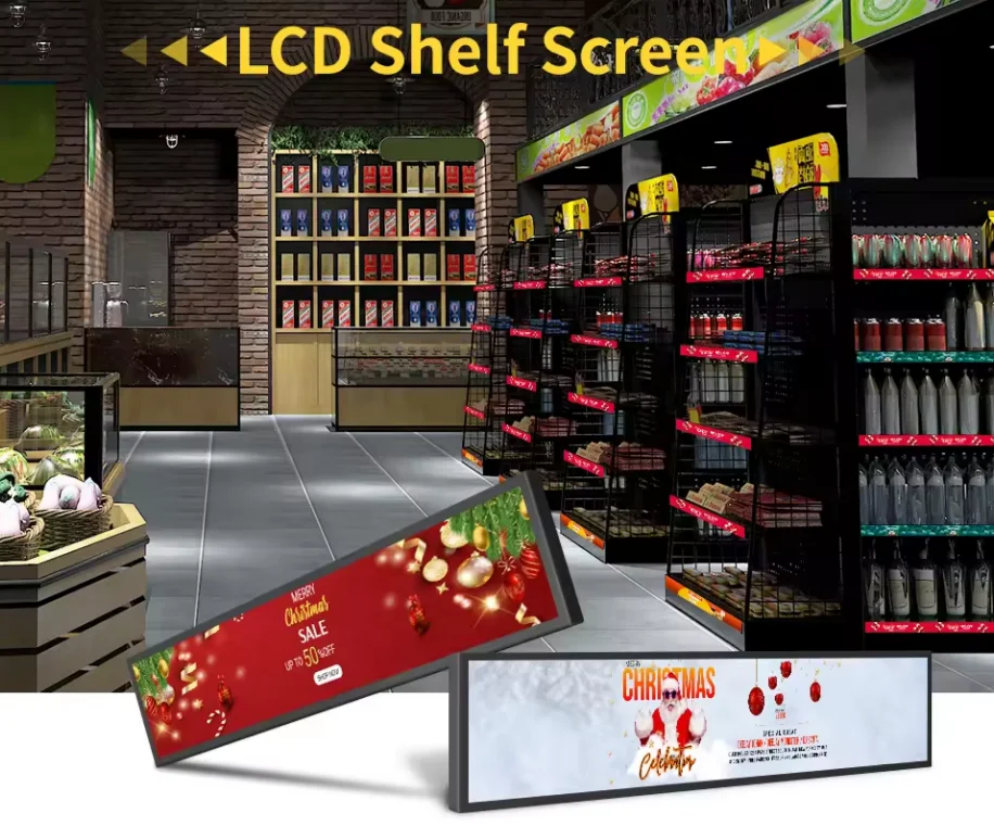 Display stretched bar wide screen for retail shore flexible screen LCD film screen digital signage and displays