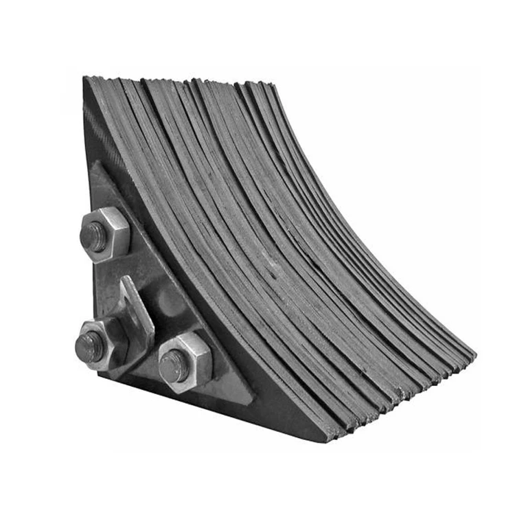 Durable Black Laminated Wheel Chock with  Attached Chain and Mounting Rubber Wheel Chock