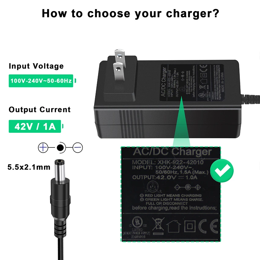 Kuncan Electric Charger 42v Scooter Universal Power Supply For 2a Battery 36v Lithium Switching With 2pin Adapter