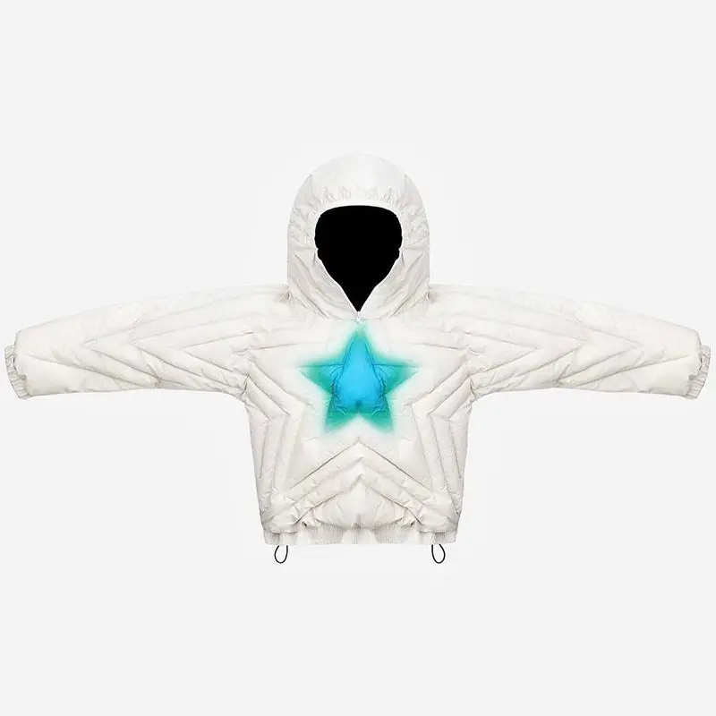 LULUSEN New Design Mens Streetwear Quilted Cropped Puffer Coat Trap Vibe Star Puffer Jacket with Hood
