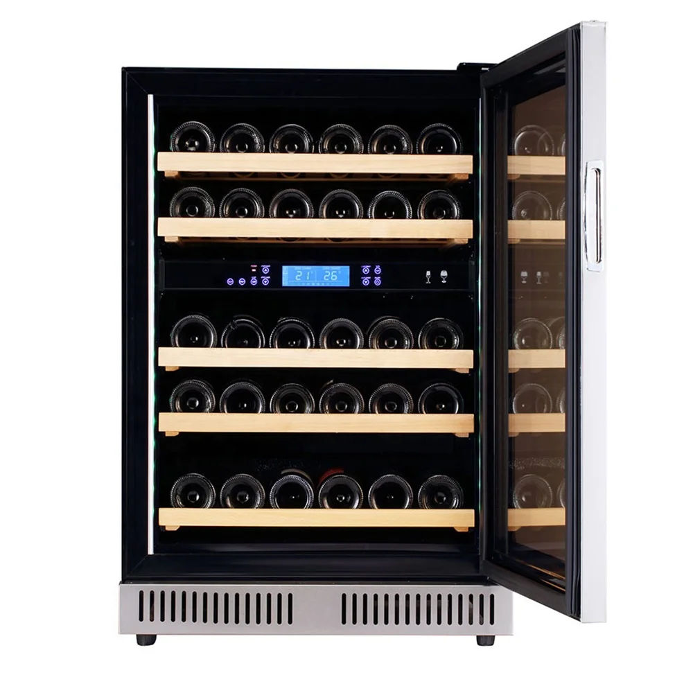 46 Bottle Compressor Dual Zone Black Brown Red Cabinet Wine Fridge  Cooler Humidor with Fan Cooling Digital  Two Temp Control