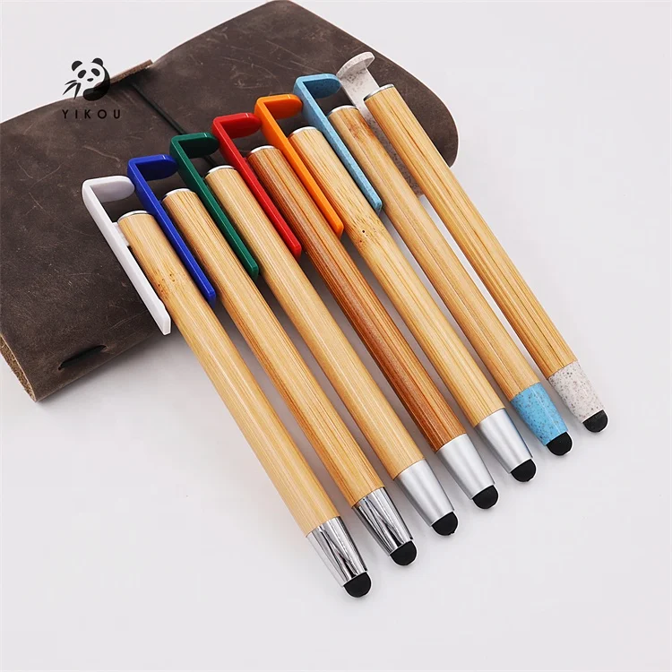 Eco Friendly Bamboo wood pen with Logo customization promotional pen wheat straw touch Stylus ballpoint pen