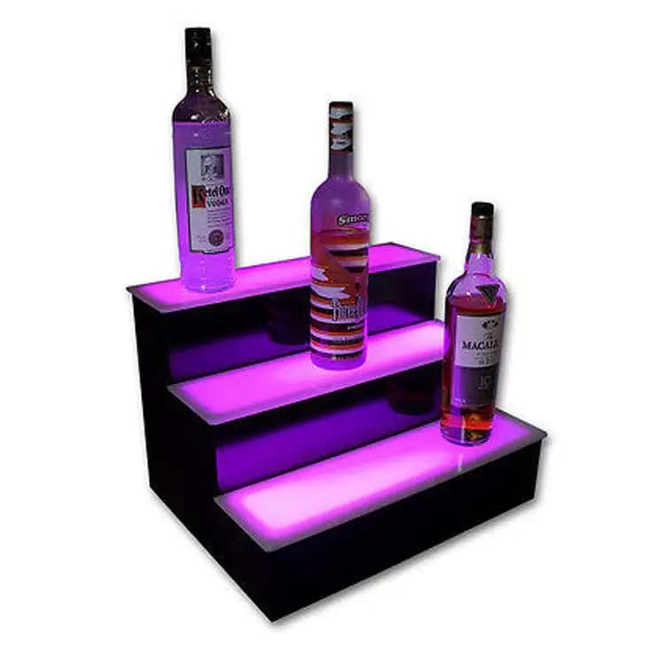 RGB Colorful Light Acrylic Step Risers Beverage Wine Display Stand PMMA Beer Bottle Display Rack with Remote Control
