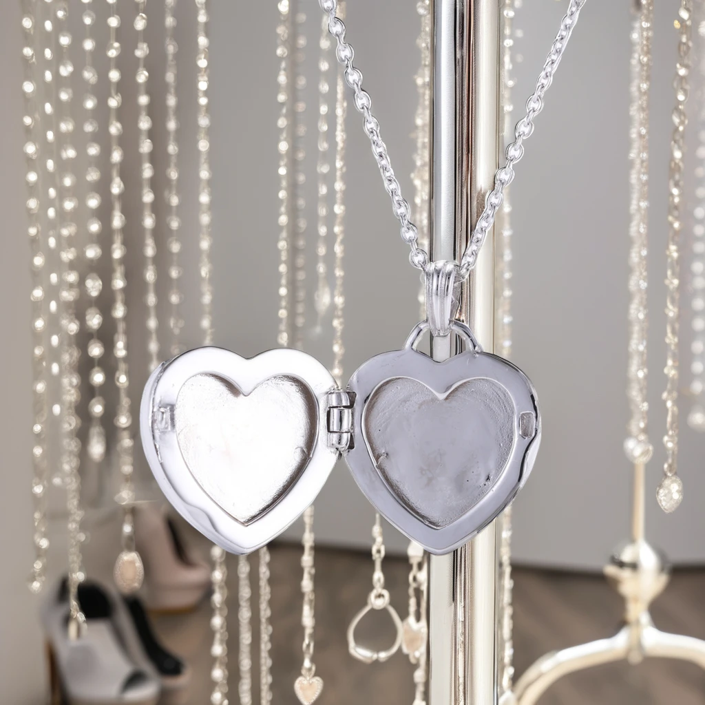 SC Gold Plated Heart Locket Pendant Necklace Openable Photo Frame Box Trendy Link Natural Moon Stone Buddhist Gift Women Men