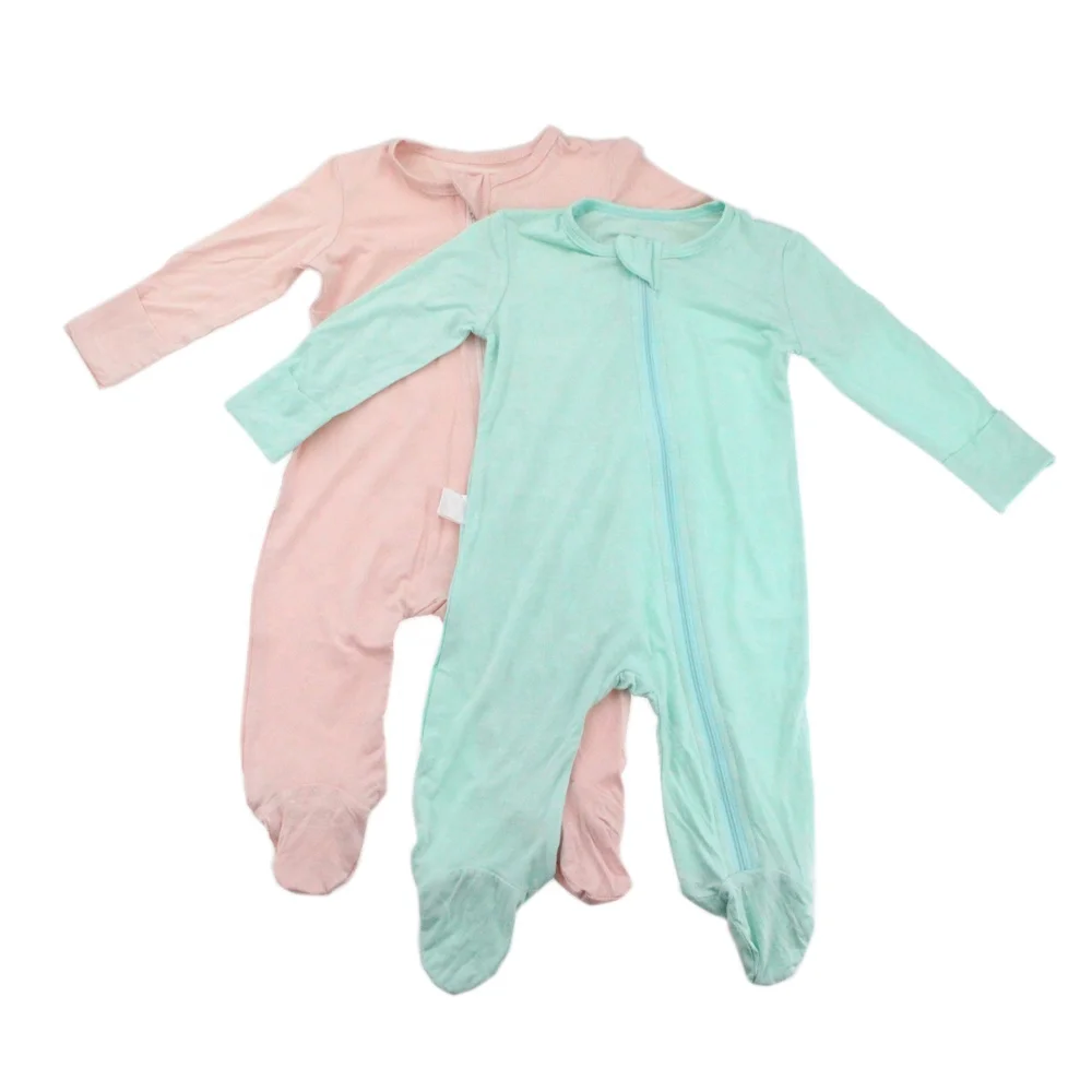 Wholesale custom solid color 5% spandex 95% bamboo long sleeve anti slip footed zipper baby onesie