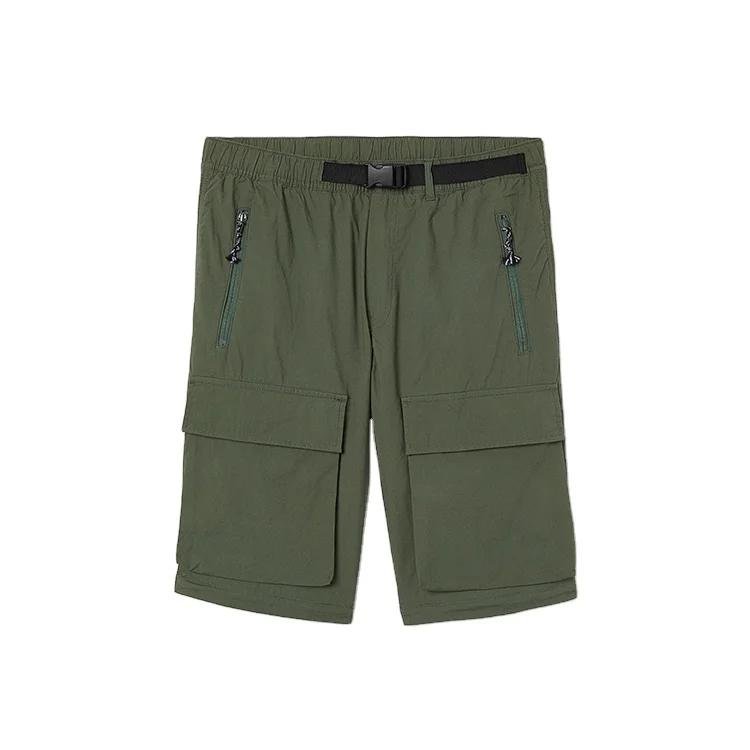 khaki green sheer plastic buckle chino sport long canvas cotton cargo pant drawstring zipper baggy casual half pants for men