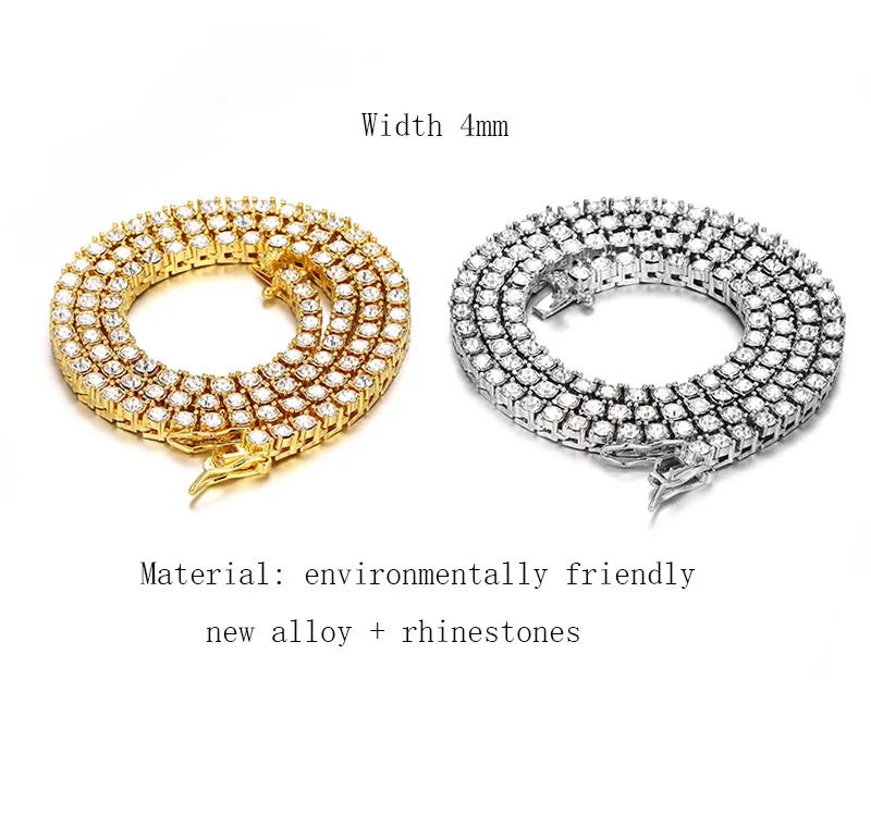 Hiphop Ins Style Tennis Chain Alloy With Diamonds Multi Size 4Mm Hip Hop Jewelry Diamond Cuban Link Chain