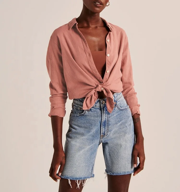 Sustainable Autumn Solid Long Shirt Women Cardigan Casual Lapel Long Sleeve Tops Vintage Cotton Linen Blouse