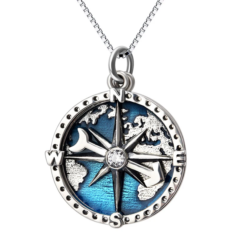 Sterling Silver 925 Necklace, Fashion Map Compass New Necklace