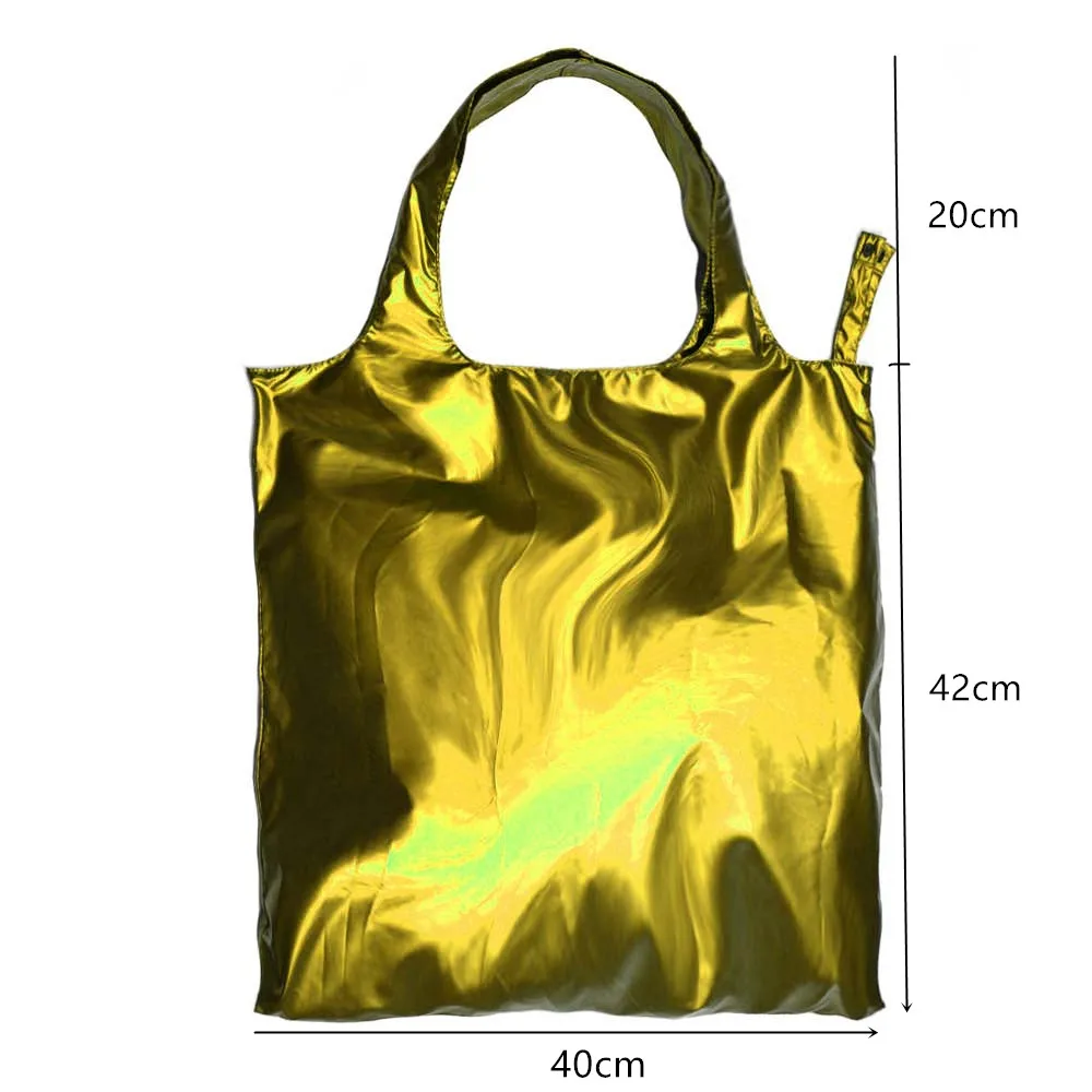 Fashion Design Solid Metal Color Eco Friendly Foldable Shopping Tote Bags For Packaging Gift Beach Sports Travel Storage Pouches